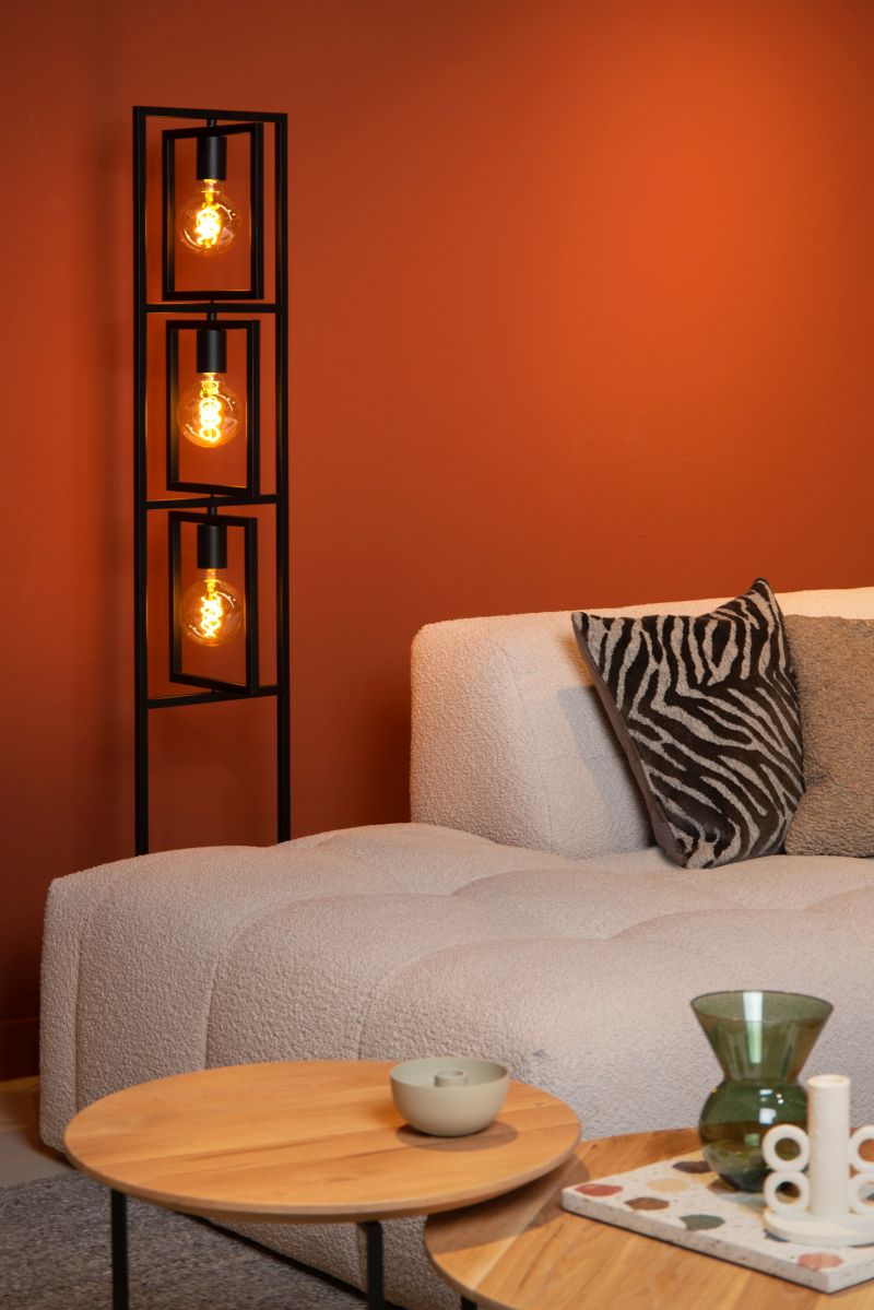 Lucide LUUK - Stojacia lampa - 3xE27 - Čierna